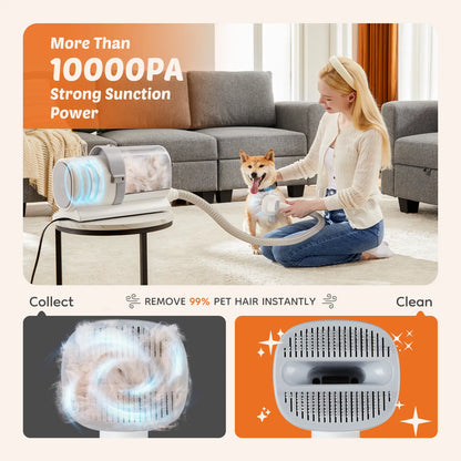 Pet Grooming Vacuum Kit with Cordless Low Noise Dog Clippers