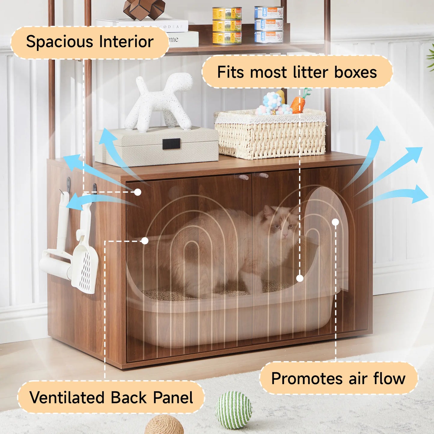 Giratree Cat Litter Box Enclosure with Shelves, 63" 