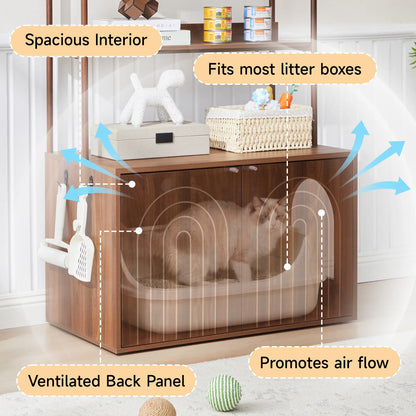 Giratree Cat Litter Box Enclosure with Shelves, 63" 