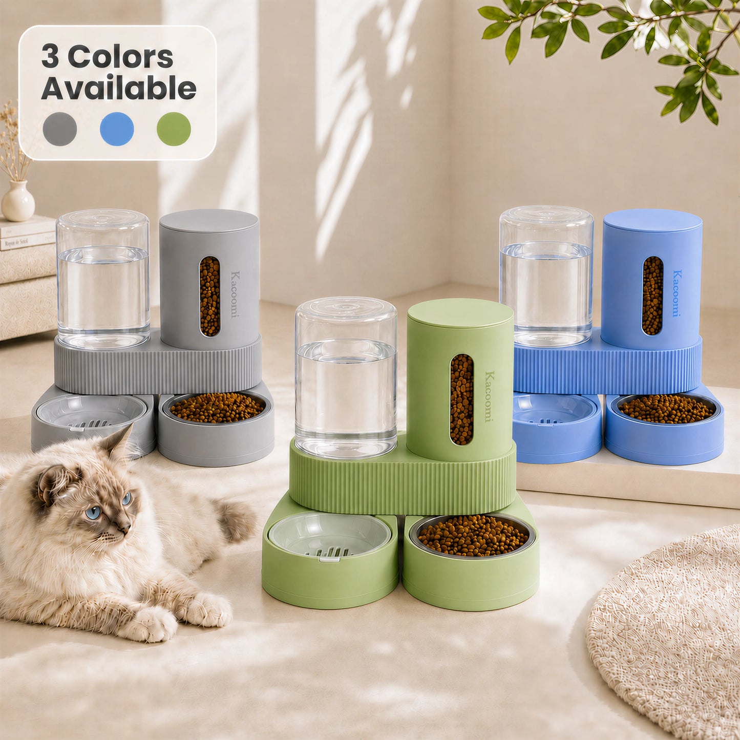 Kacoomi 2 Pack Gravity Pet Feeder and Water Dispenser 