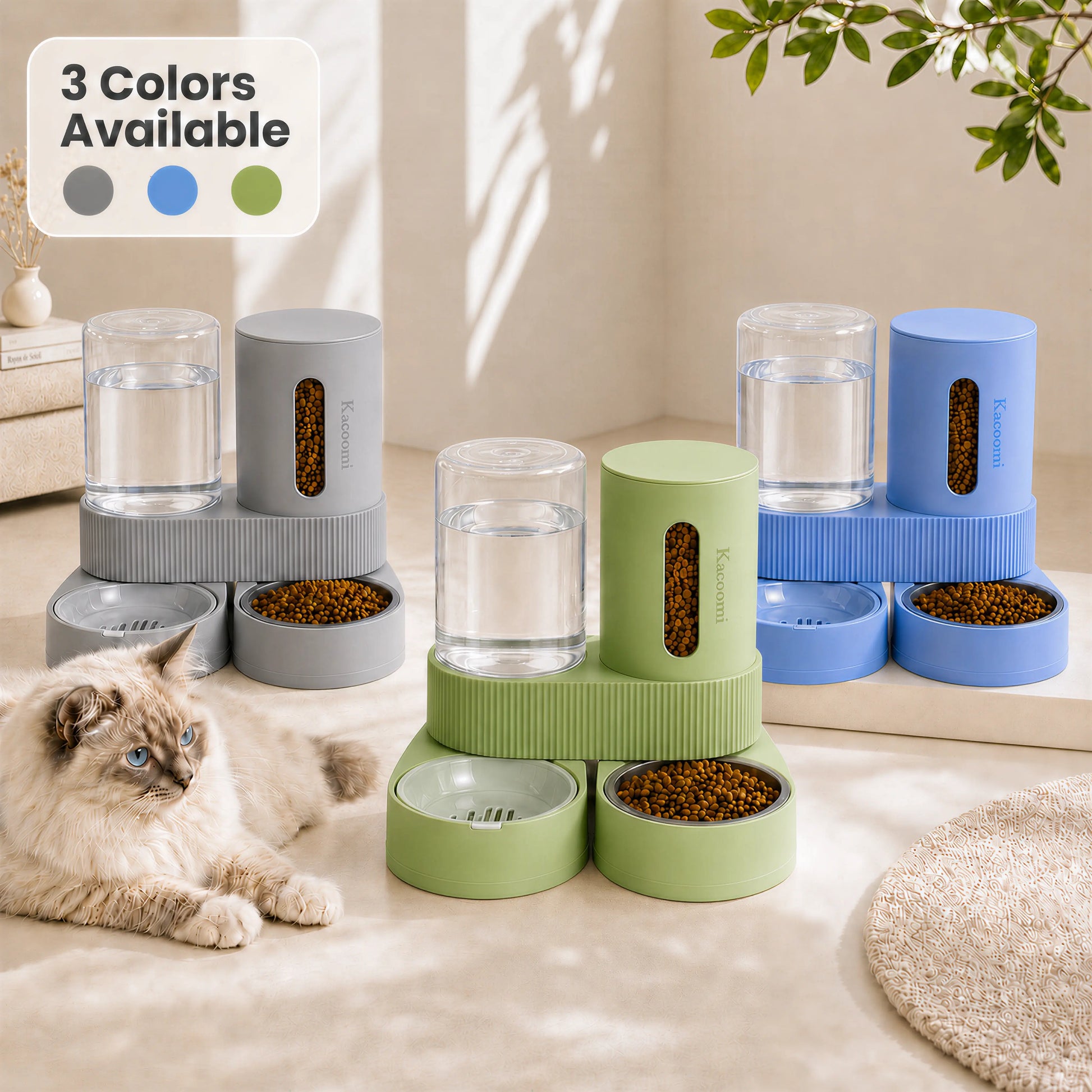 Kacoomi 2 Pack Gravity Pet Feeder and Water Dispenser 