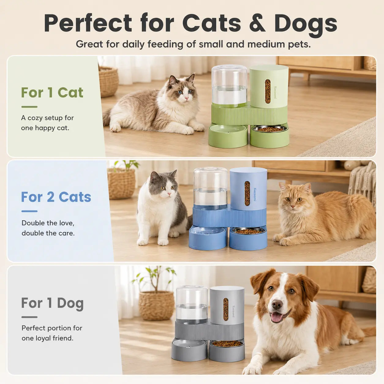 Kacoomi 2 Pack Gravity Pet Feeder and Water Dispenser 