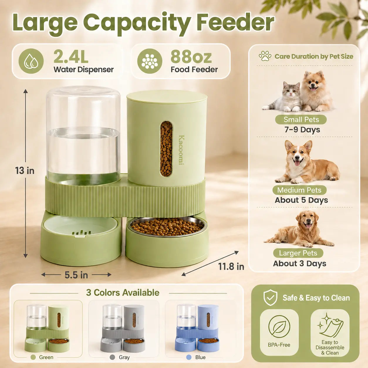 Kacoomi 2 Pack Gravity Pet Feeder and Water Dispenser 