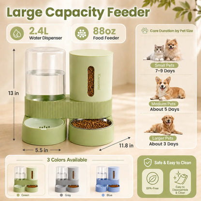 Kacoomi 2 Pack Gravity Pet Feeder and Water Dispenser 