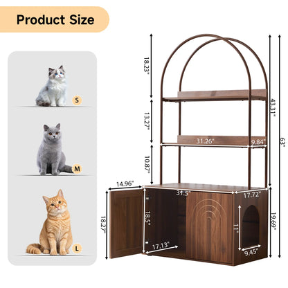 Giratree Cat Litter Box Enclosure with Shelves, 63" 