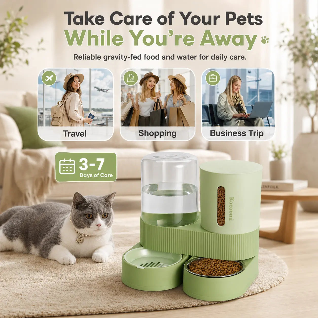 Kacoomi 2 Pack Gravity Pet Feeder and Water Dispenser 