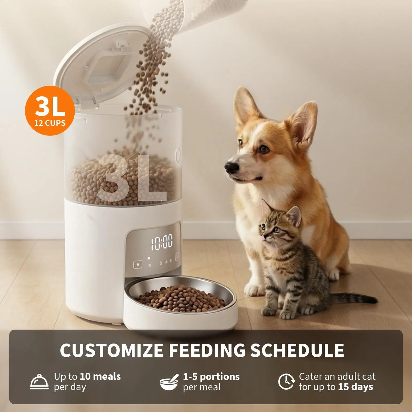 4-Liter Automatic Pet Feeder with Smart Wifi App Control; Cat and Dog Feeder