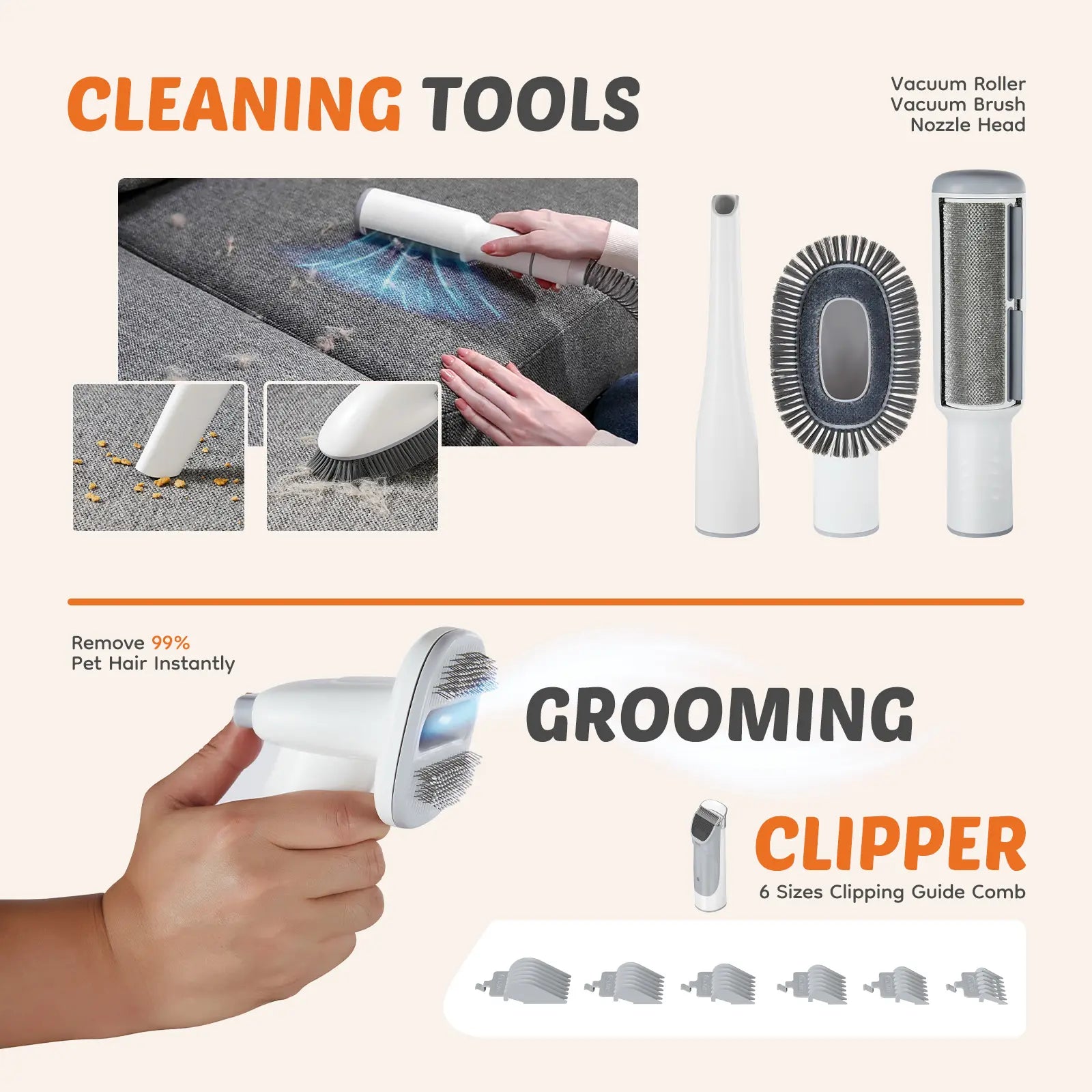 Pet Grooming Vacuum Kit with Cordless Low Noise Dog Clippers