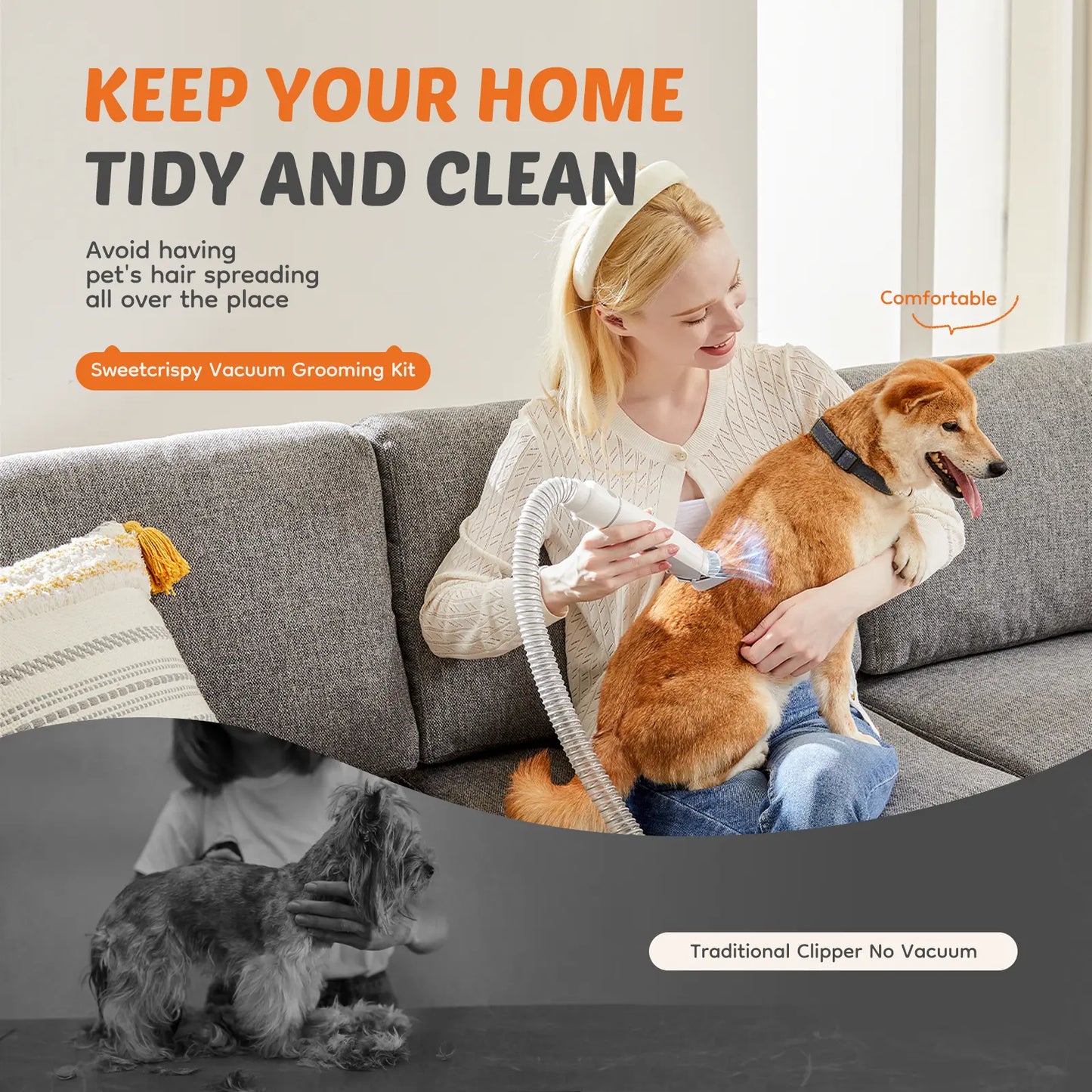 Pet Grooming Vacuum Kit with Cordless Low Noise Dog Clippers