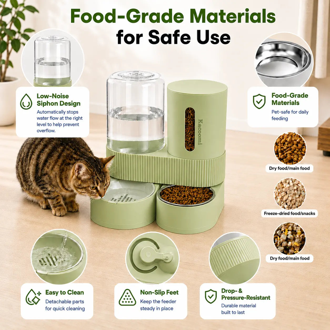 Kacoomi 2 Pack Gravity Pet Feeder and Water Dispenser 